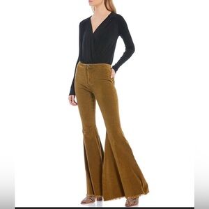 Free People Turnt Faux Wrap Draped Bodysuit.  Deep V-Neck